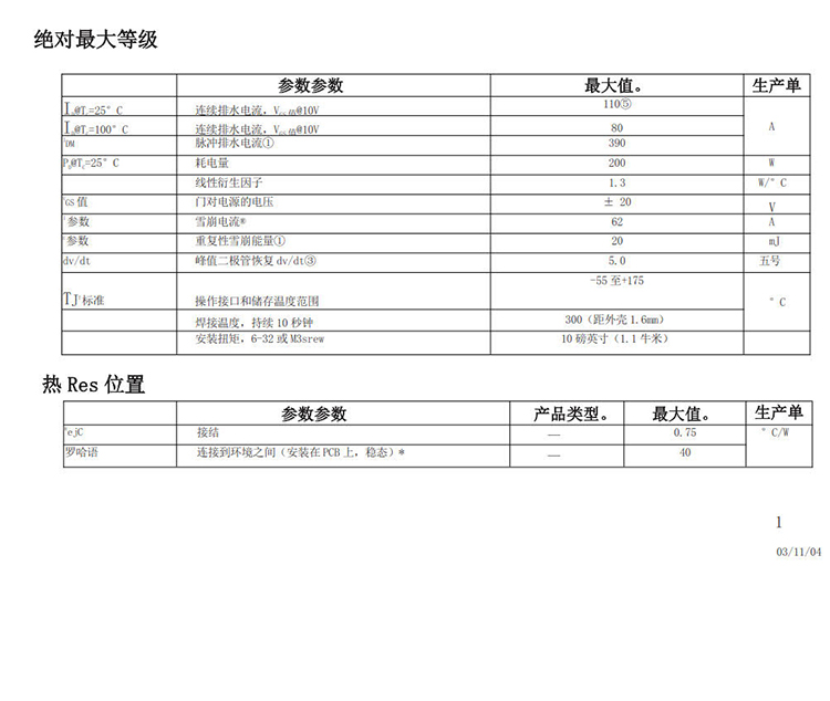 IRF3205SLPBF中文资料 数据手册 数据表(PDF)