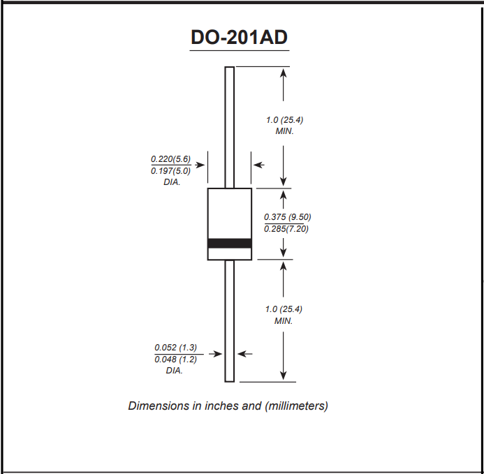 SR5150 SR5200 肖特基二极管 DO-27封装规格
