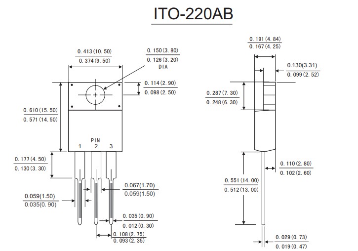 2N60(ITO-220AB)封装外形尺寸