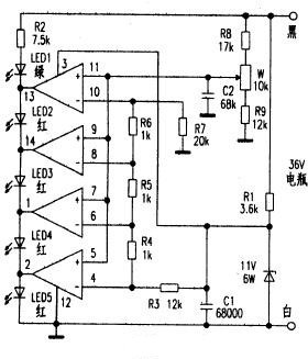 LM339制成的电量显示部分电路图