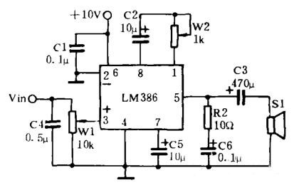 LM386的微机立体声功放电路原理图