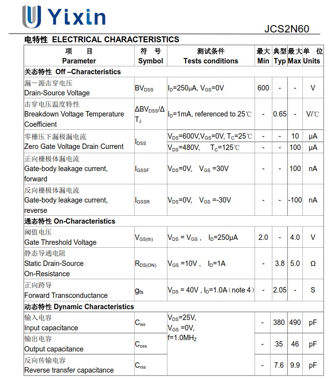 JCS2N60规格书