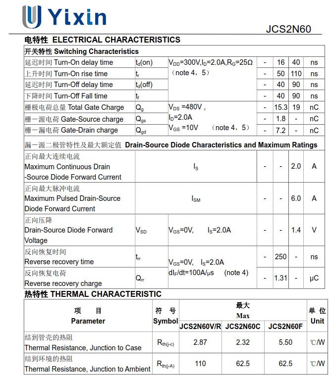 JCS2N60规格书