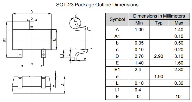 SI2301(SOT23)封装外形尺寸