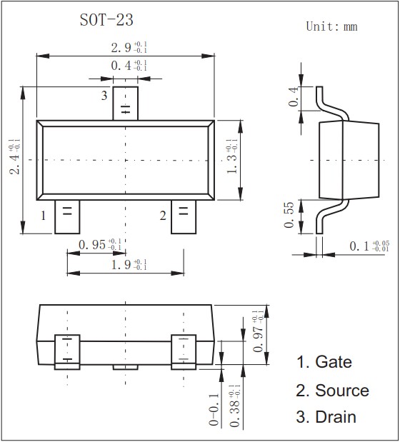 场效应管AO3404（SOT23）封装尺寸