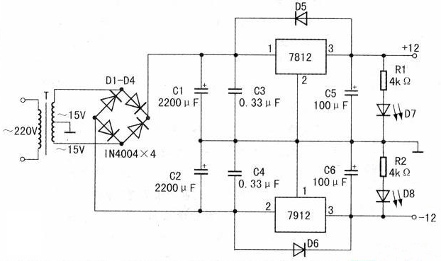 &plusmn;12V输出的直流稳压电源