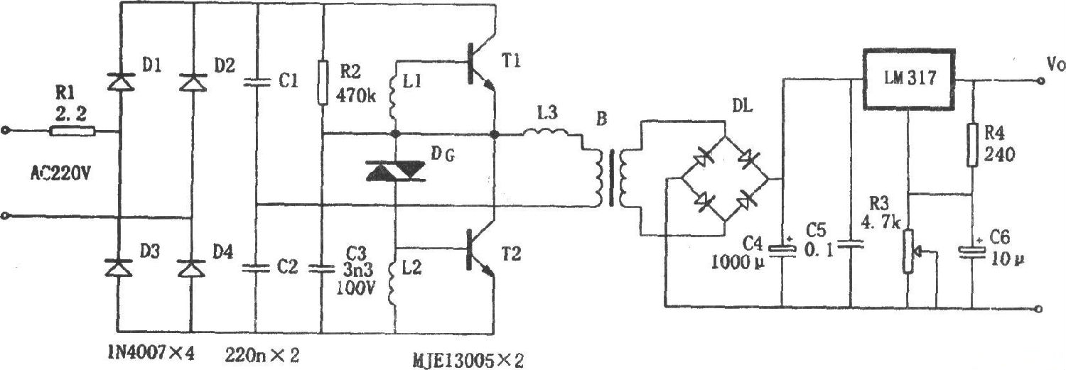 LM317构成的电子变压稳压电源电路