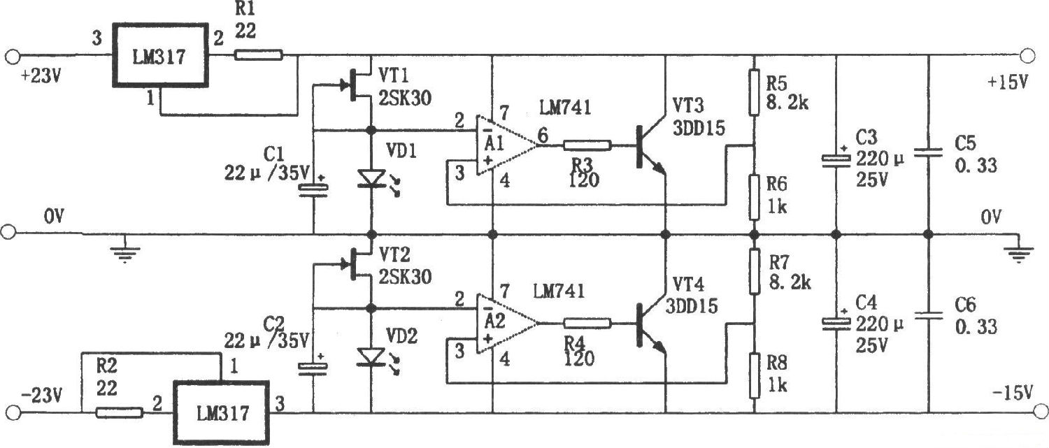 LM317构成的恒流并联稳压电源电路