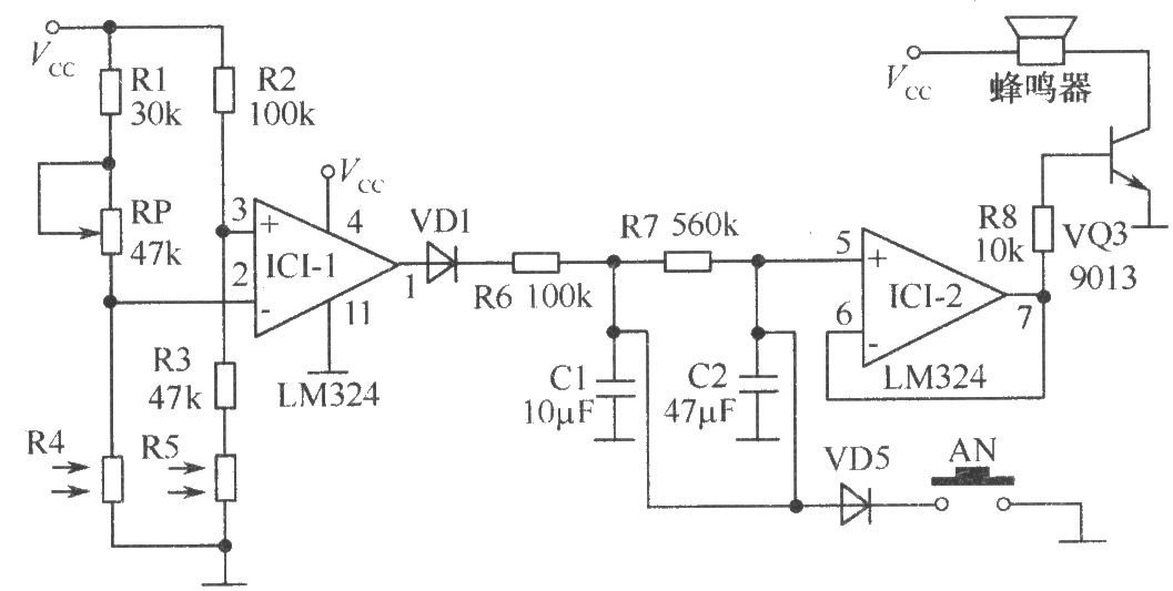 LM324的煤气炉熄火报警器电路